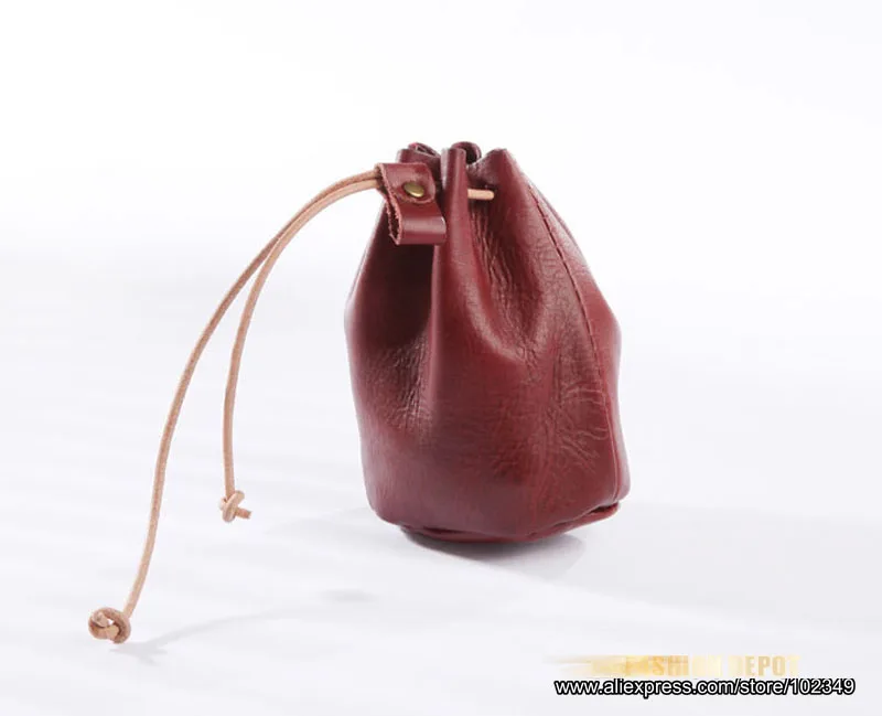 Genuine Leather Bucket Coin bag Real leather strawstring leather bag mini size (7)
