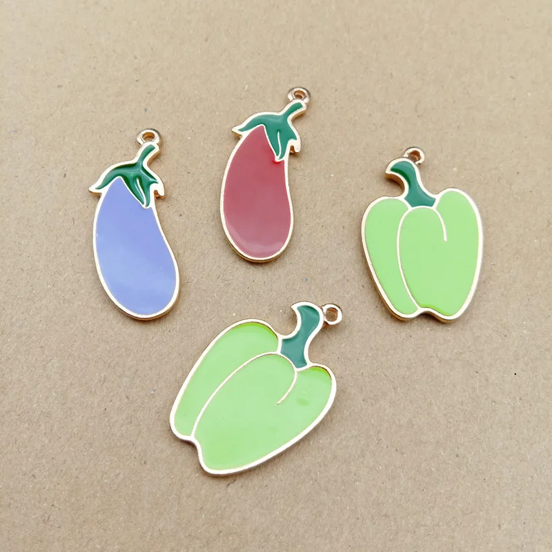

10pcs Food Eggplant Chili Enamel Charms Drop Oil Vegetable Alloy Pendants Floatings Bracelets DIY Jewelry Accessories YZ486