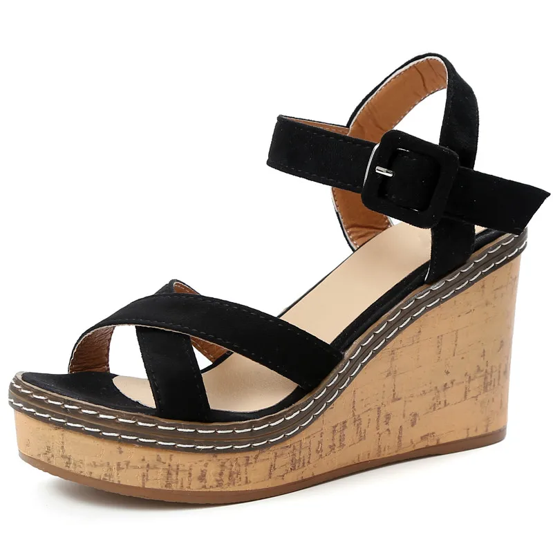 

2019 Hot Summer Buckle Women's Sandals Velvet Flock Fish Mouth Fashion high Heel Platform Open Toes Women Sandals Shoes 35-40