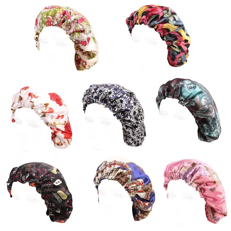 Женская шапочка из искусственного шелка и сатина, двухслойная шапка для сна с цветочным принтом, двусторонняя Регулируемая Кепка chemo
