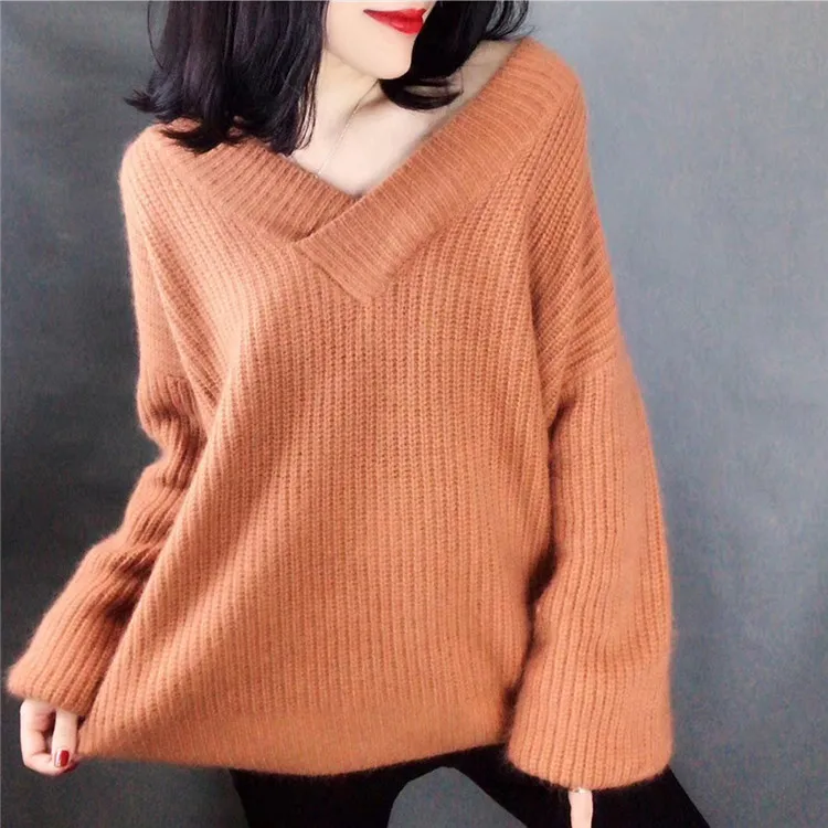 MuMuJia Women's Knitted Full Sleeve Deep V-neck Sweaters 2018 New Autumn Women Pullovers Female Sexy Loose Knitwear Bottom Tops MuMuJia Women's Knitted Full Sleeve Deep V-neck Sweaters 2018 New Autumn Women Pullovers Female Sexy Loose Knitwear Bottom Tops