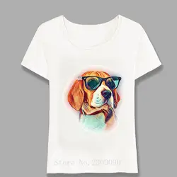 Новая летняя женская футболка Beagle Neon Dog Sunglasses Print T-Shirt повседневный дизайн с животными для девочек топы хипстерские женские футболки Harajuku