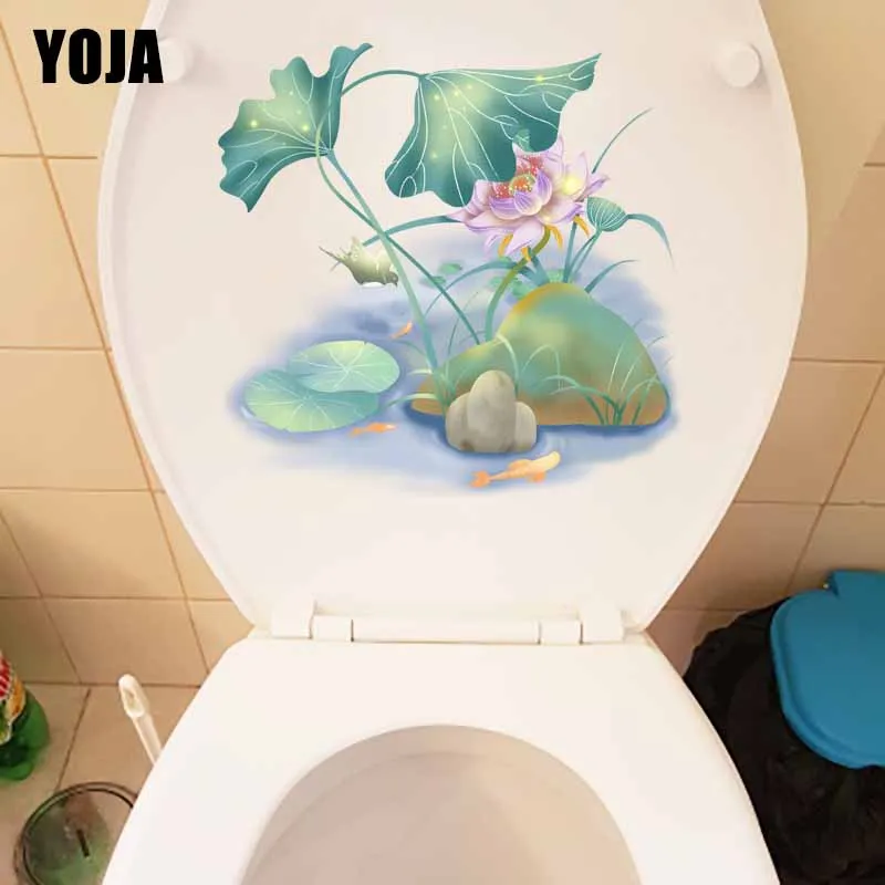 

YOJA 23.4*22.6CM Purple Lotus On The Shore Classical Home Room Wall Stickers Mural Toilet WC Decor T1-0866