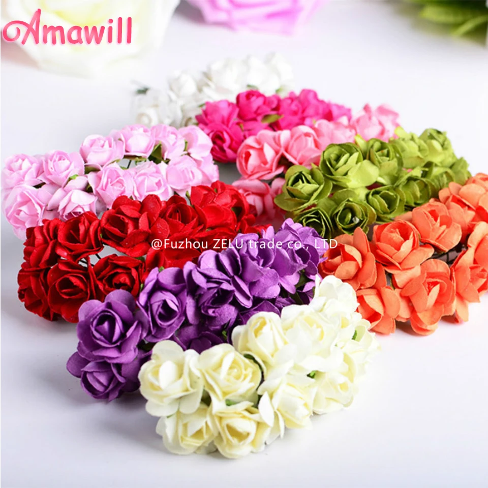 Amawill 144pcs Mini Paper Rose Craft Supplies Miniature Artificial