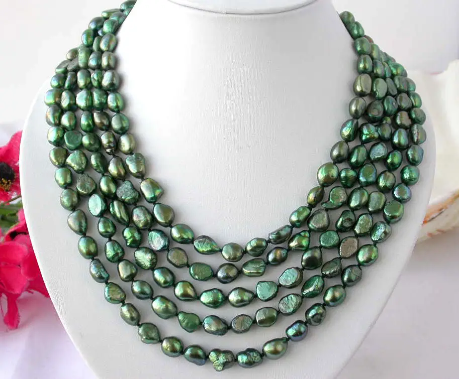 

Free shipping >>>>>z2390 100" 11mm baroque green freshwater pearl necklace