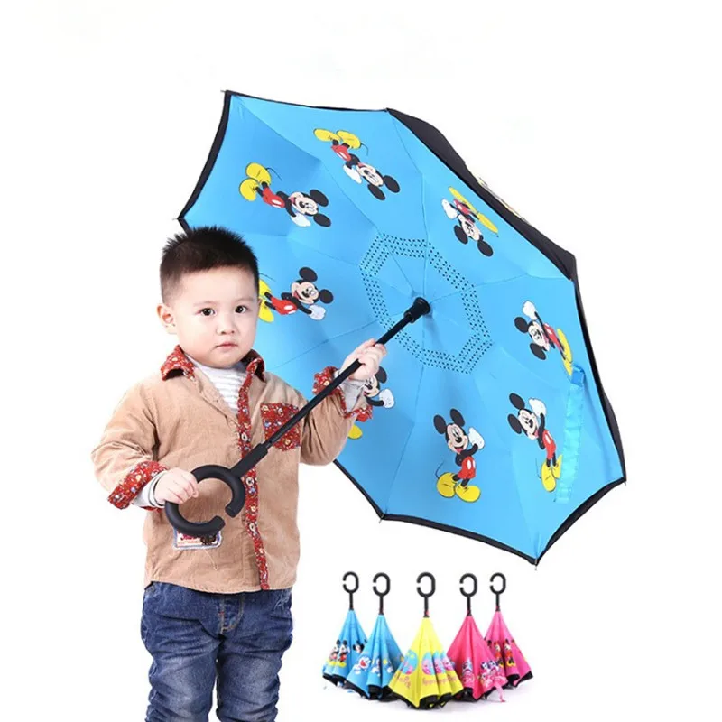 

Children's Cartoon C-Hook handle Reverse Umbrella Double Layer Inverted Windproof Rain Car Umbrellas For Children's Gift