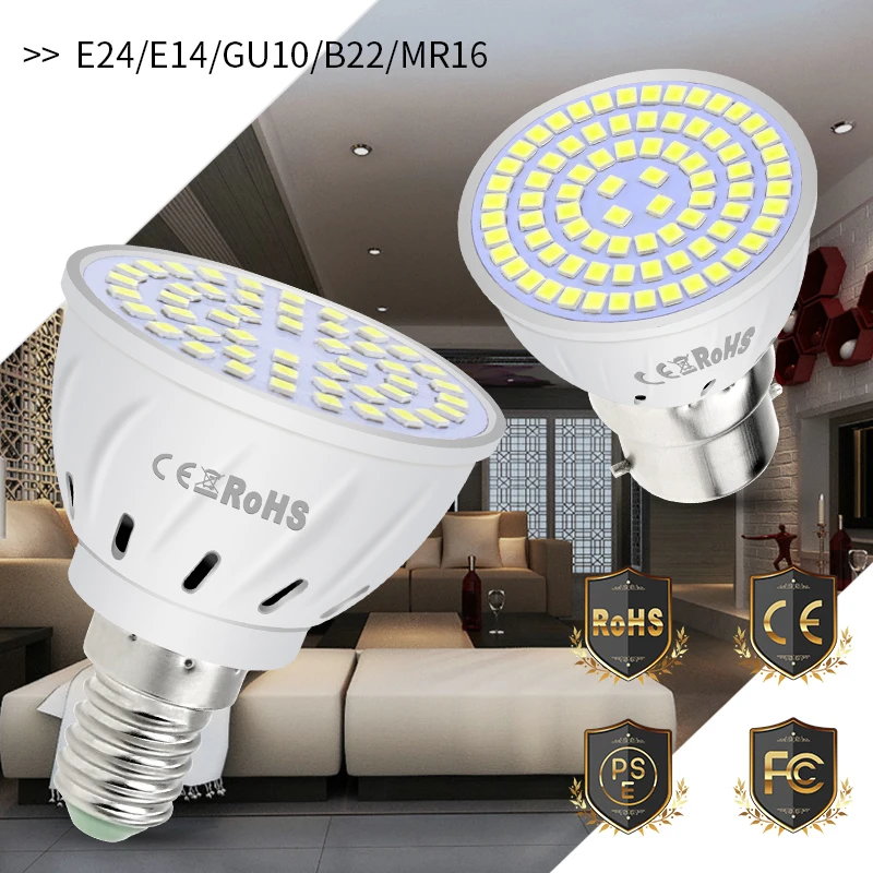 Пятно светодиодный GU10 лампы кукурузы E14 220 V Светодиодный прожектор настольная лампа MR16 светодиодный лампы энергосберегающие SMD2835 E27