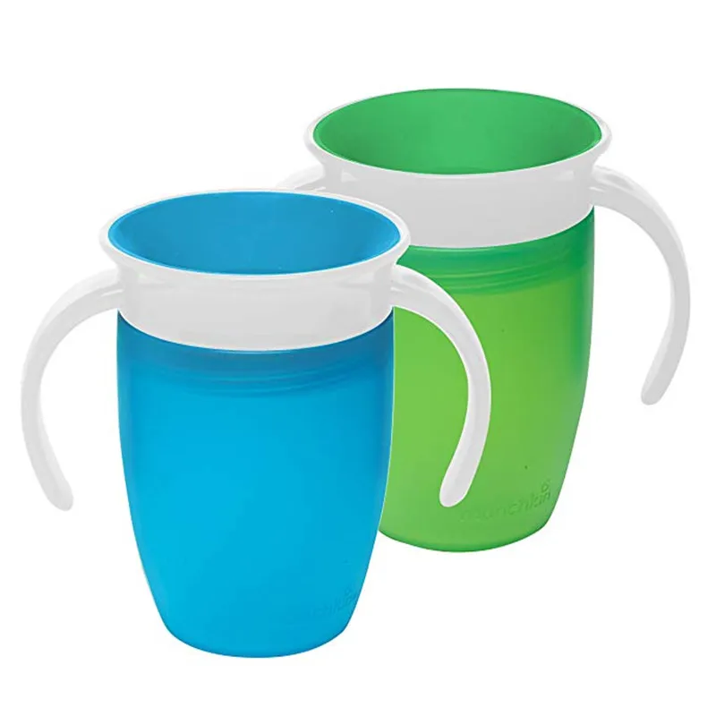 2 Pack Miracle 360 Degree 7oz Baby Trainer Cup With Double Handle Flip lid Leakproof Infants Toddler Drinking Water Cups Bottle