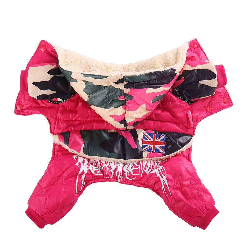 Одежда для собак, зимнее пальто для собак, куртка, водонепроницаемый камуфляжный комбинезон для собак, одежда с капюшоном для чихуахуа, французская одежда для бульдога - Цвет: Pink Camouflage
