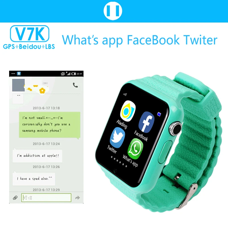 2017 gps V7K Смарт часы Детские Водонепроницаемые с камерой facebook SOS Вызов расположение