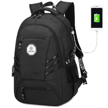 

2019 Fashion Mens Backpack USB Charging Laptop Travel Bag Oxford Student Large Capacity Waterproof Double Shoulder School Bag