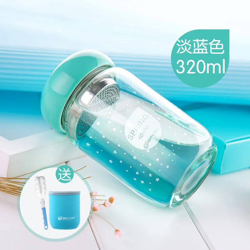 Портативные креативные стеклянные бутылки для воды Tianxi 320 мл чайник с крышкой