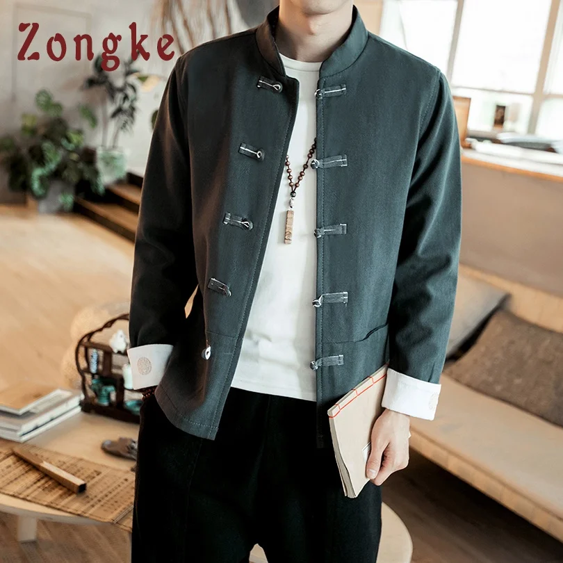 Zongke китайский стиль однотонная куртка-бомбер мужская уличная одежда хип-хоп ветровка мужские куртки пальто мужские куртки и пальто