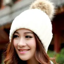 2016 Winter Brand New Colorful Snow Caps Wool Knitted Beanie Hat With Raccoon Fur Pom Poms For Women Men Hip Hop Skullies Cap