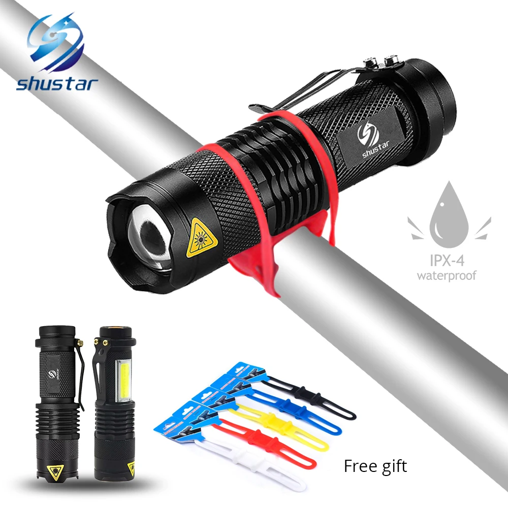 

Portable Bicycle light LED+COB Bike flashlight Support zoom waterproof Use 14500/AA battery Cycling lighting with silicone strap