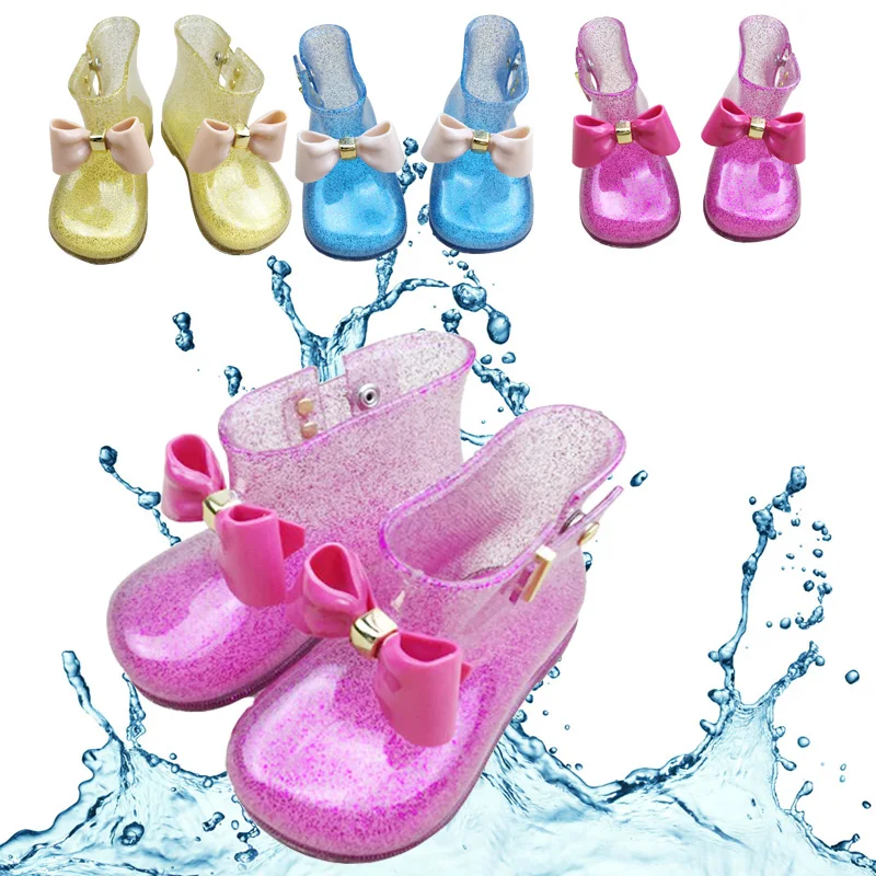 

New fashion children's bow rain boots glitter jelly color non-slip princess water shoes boots