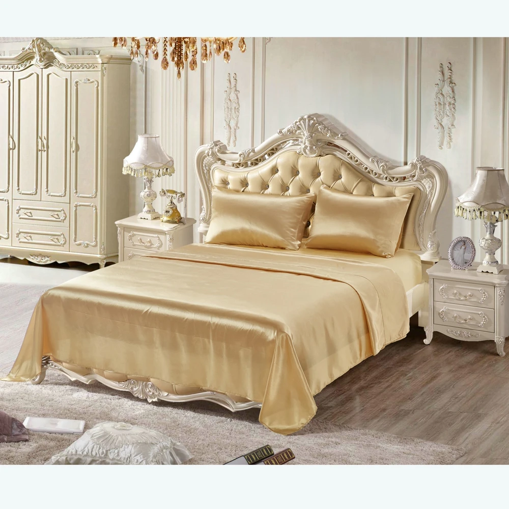 

KISS QUEEN satin silk fitted sheet set super soft flat sheet bed sheet pillowcases for home hotel bedding