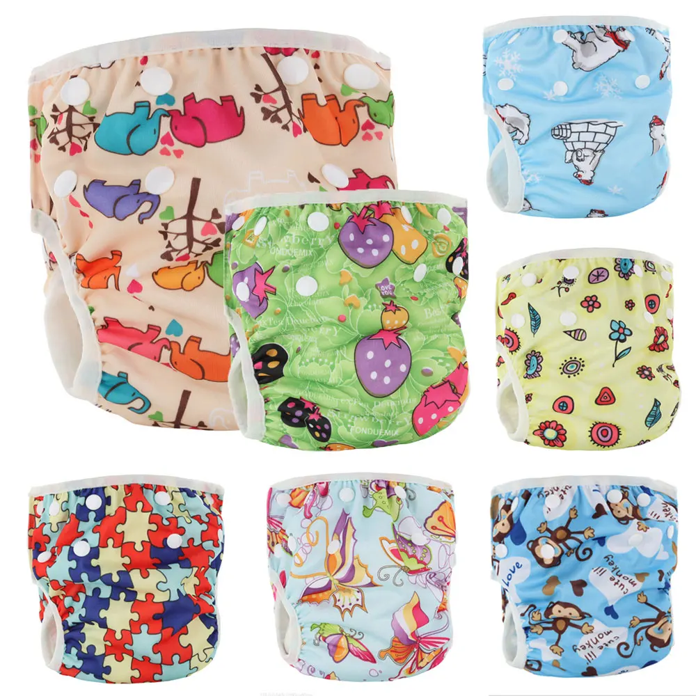 Baby Adjustable Swim Diaper Training Pants Reusable Waterproof Nappy Washable Covers Baby Boy Girl Printed Cloth Diaper Washable