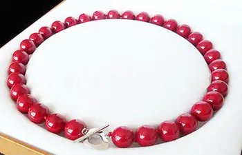 

Natural Red South Shell Pearl Gemstones Round Beads Necklace 18''12mm