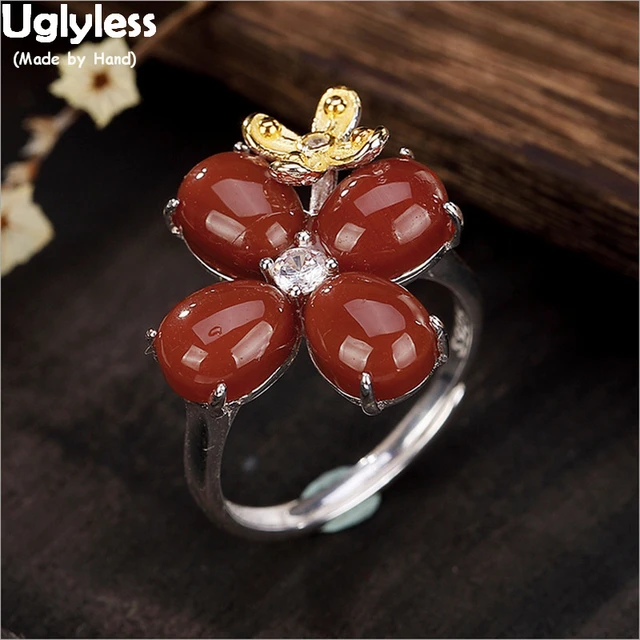 Flower With Leaf Ring Floral Silver Rings for Women Nature 