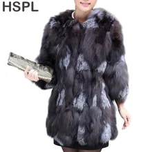 HSPL пальто с лисьим мехом длинное роскошное пальто с натуральным мехом толстые пальто с натуральным лисьим мехом зимняя женская куртка с коротким рукавом из натурального меха