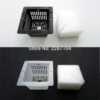 

10X Black Square Mesh Pot Net Cup Basket + Clone Cloning Collar Foam Insert Hydroponic Plant Leafy Vegetable Grow D 43*43mm
