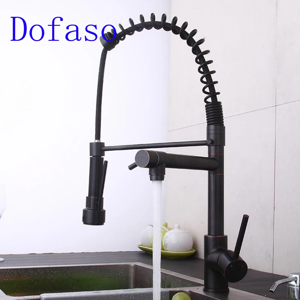 Dofaso black spring faucet mixer tap cold and hot water deck mounted Pull Down Kitchen Faucet Dual Spouts 360 Swivel Dofaso black spring faucet mixer tap cold and hot water deck mounted Pull Down Kitchen Faucet Dual Spouts 360 Swivel