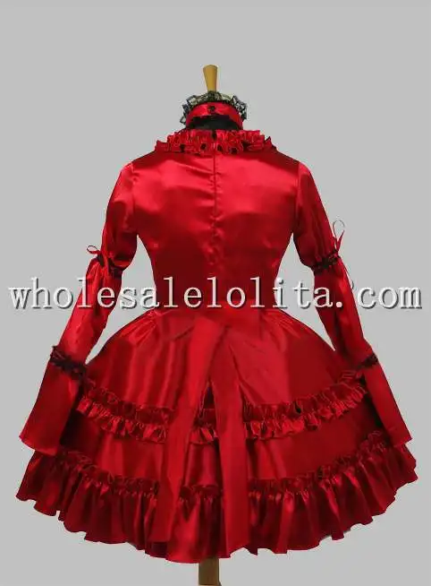 Готический черный и красный высокий воротник банты Косплей-платье лолиты платье