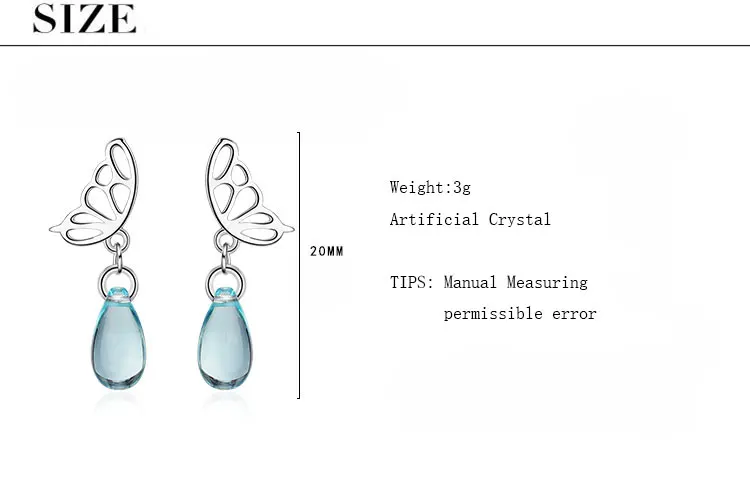 Anenjery милый бант искусственный кристалл капли воды 925 пробы серебряные серьги для женщин Девушка S-E725