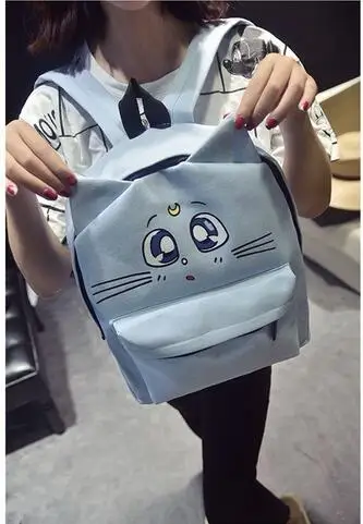 Рюкзак в стиле Харадзюку, Парусиновый Рюкзак Сейлор Мун, милая складная сумка на плечо с кошкой, школьные сумки для девочек-подростков, сумка для книг, рюкзак