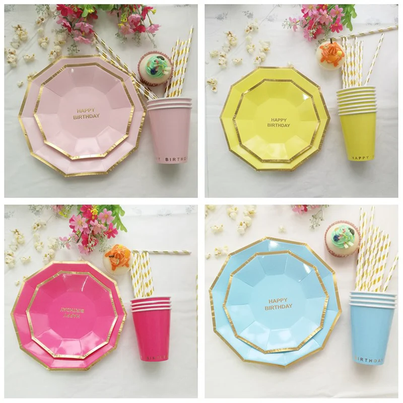 Buy 44Pcs/Set Party Tableware Disposable Paper Plate Cups Straws Cutlery Set