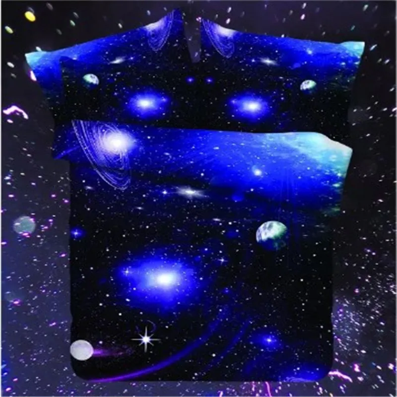 

High Quality 3D Galaxy Universe Bedding Set Duvet Cover King Size Planet Night Sky Geometry Red Bed Sheet Linens Home Decoration