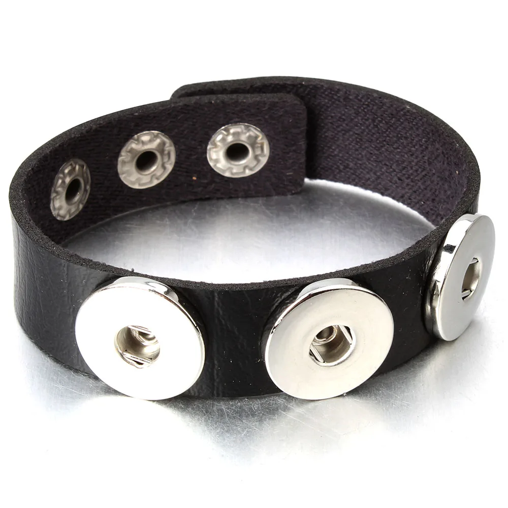 Punk Mens 18mm Leather Snap Bracelet Three Buttons Button Bracelet Bangle Wide Wrap