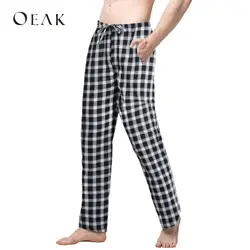 OEAK весна осень плед мужские пижамы брюки шнурок длинные брюки с низкой талией брюки мужские брюки для сна прямые брюки erkek
