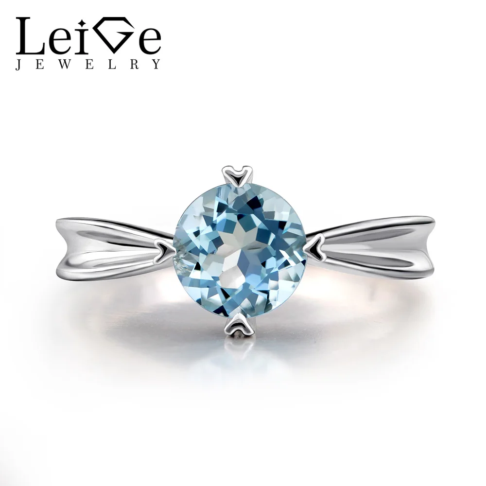 Leige Jewelry Aquamarine Rings for Women Silver 925 Jewlry Blue