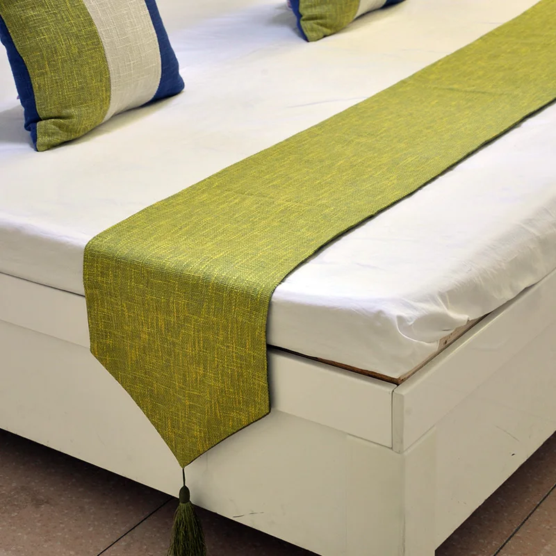 Чистый цвет Лен с принтом кровать бегун Средиземноморский стиль постельное белье постельные принадлежности шарф Свадебный дом отель спальня украшения