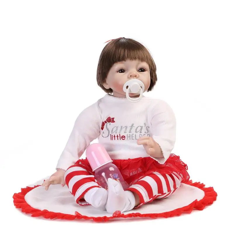 22 Inches 55cm Silicone Reborn Baby Doll Early Education Toys For Girls Cute Short Brown Hair
