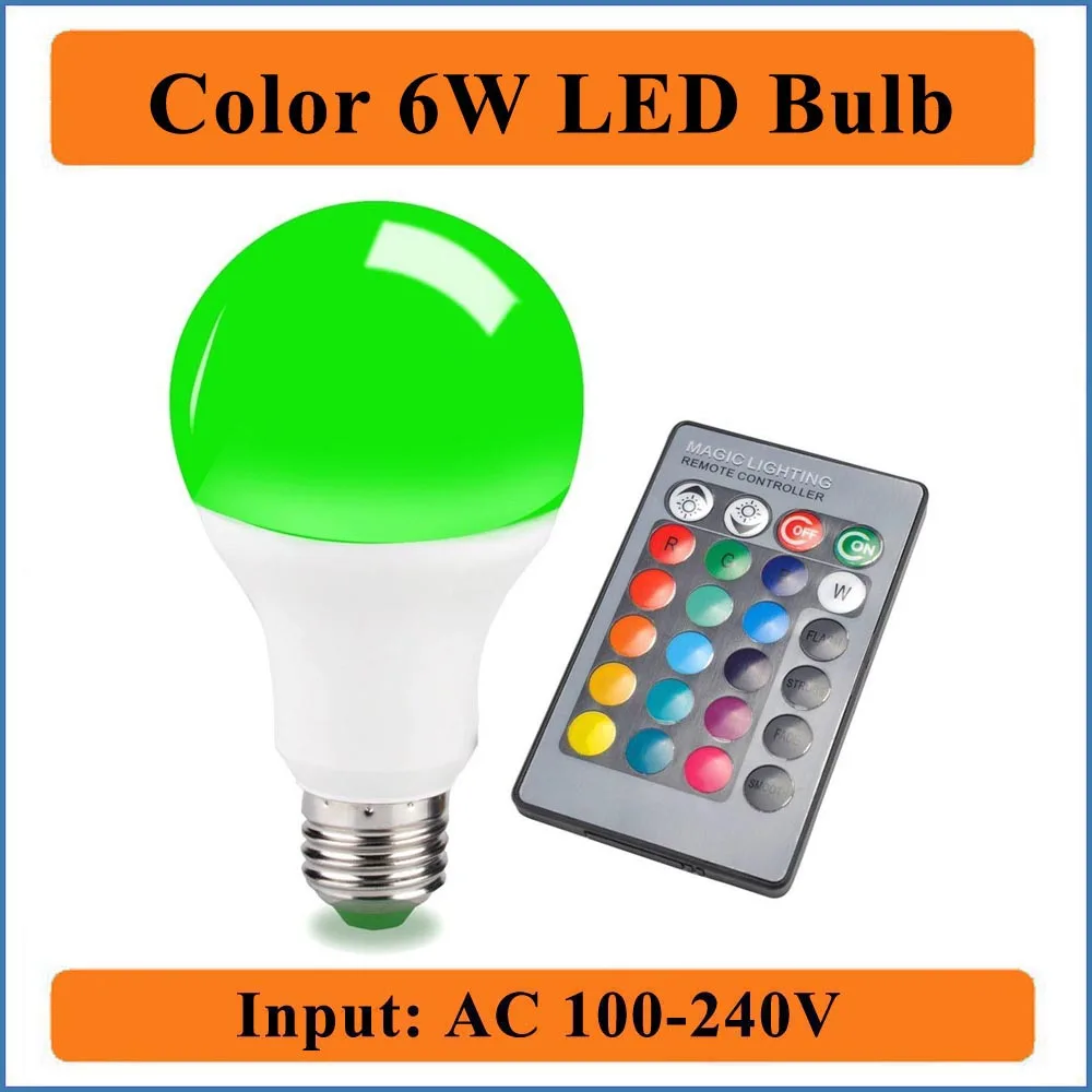 16 Color Changing RGB Magic Light Bulbs Lamp 6W E27 Standard LED Bulb Lamps Input AC100 240V RGB