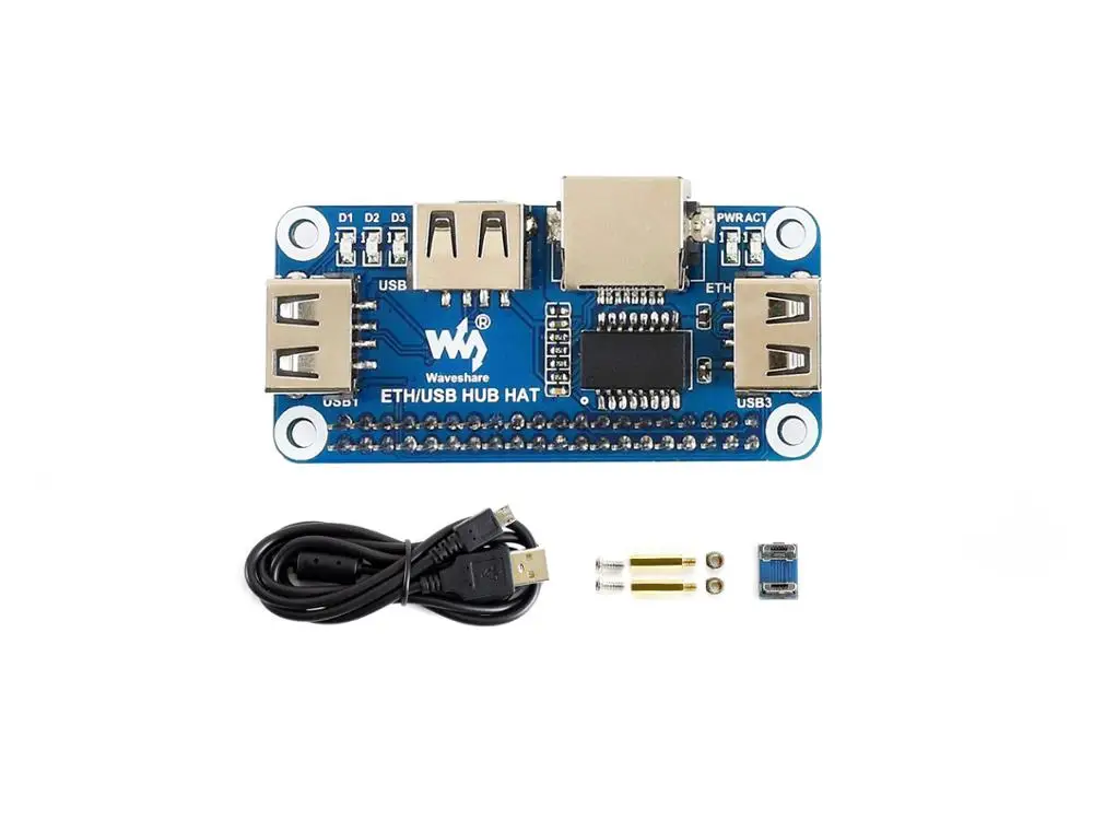 Waveshare Ethernet / USB HUB HAT for Raspberry Pi 1x RJ45 Ethernet Port 3x USB Ports 5V