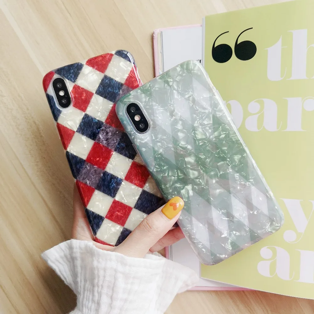 Bling Geometric Grid Shell Phone Case For iPhone 7 Glitter Soft Silicone Full Back Cover 6s Capa Marble Xsmax XR |