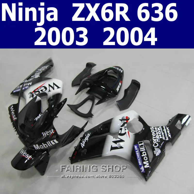 

WEST dacal kits For Kawasaki ZX6r 2003 2004 Fairing kit zx 6r 03 04 ( 100%fit ) High quality ABS Fairings t53