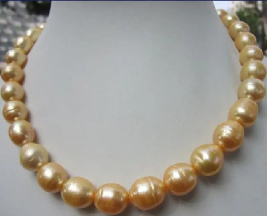 

fast hot 12-15mm south sea baroque yellow pearl necklace 17" 14KGP Gold Clasp