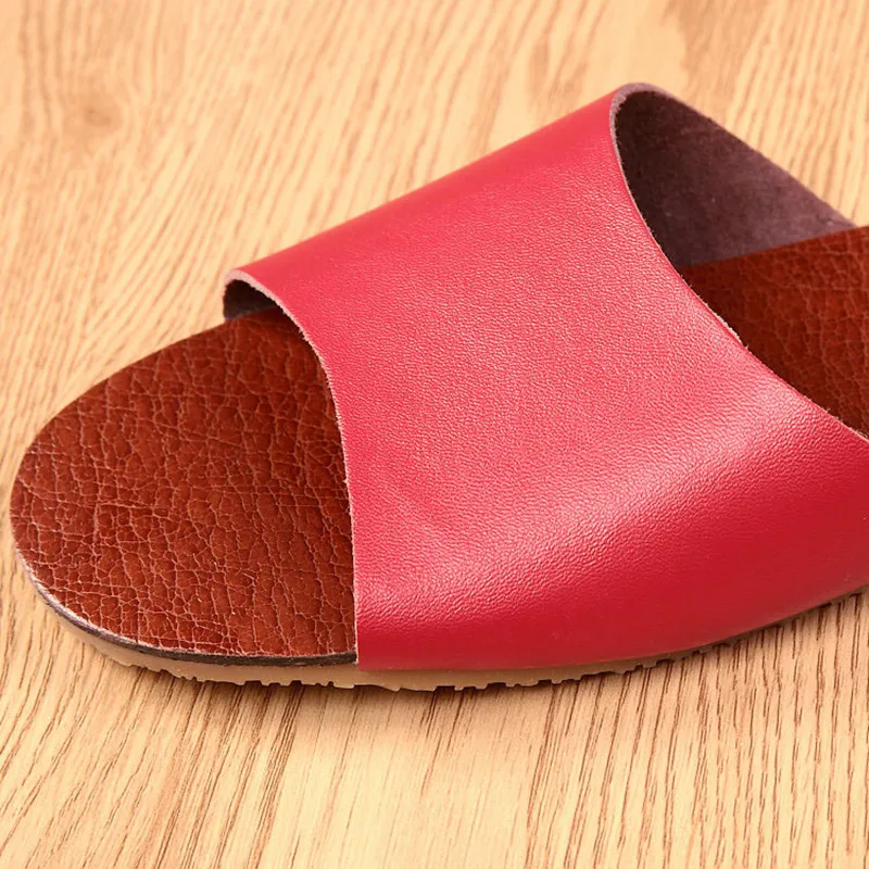 Однотонные летние домашние тапочки из натуральной кожи для пары, удобная домашняя обувь для мужчин и женщин