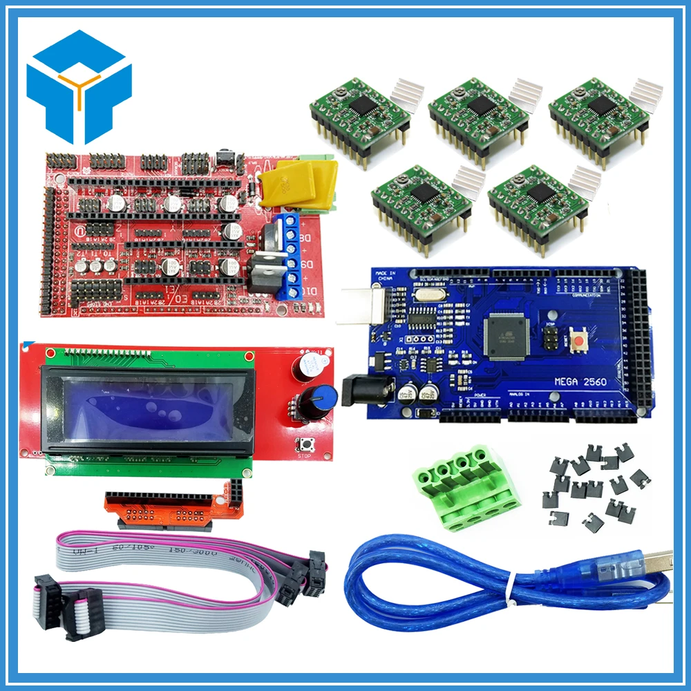 

3D Printer kit Mega 2560 R3 RAMPS 1.4 Controller 5pcs A4988 Stepper Driver Module 2004 controller for 3D printer part parts