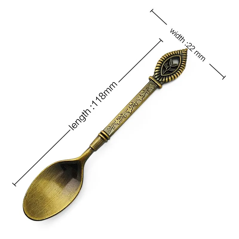 FHEAL 5Pcs Kitchen Dining Bar Vintage Royal Style Bronze Carved Small Coffee Spoon Flatware Cutlery Mini Dessert Spoon For Snacks (5)