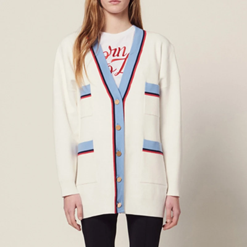 

European Ameircan Fall Winter Quality Outerdoor Casual Loose Wool Blend Sweater All-match Knitting Elastic Cardigans Sweaters