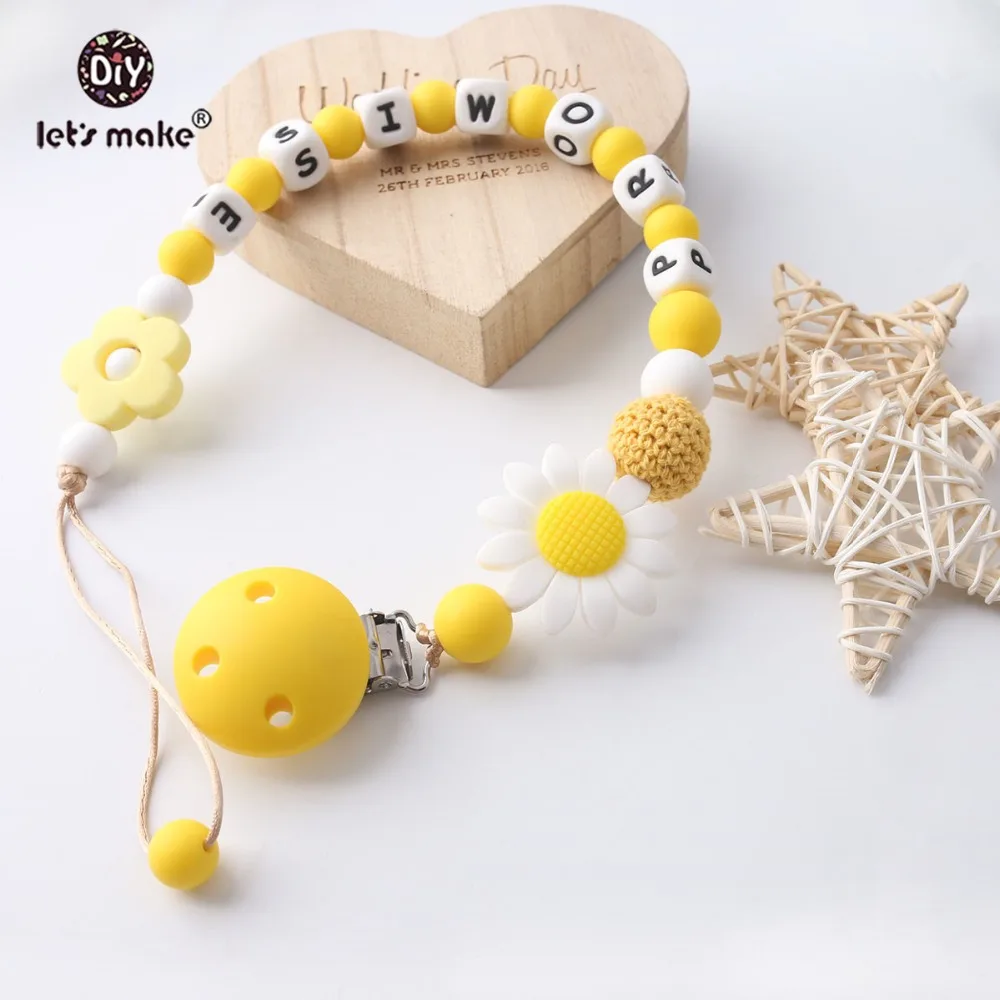 

Let's Make 1pc Baby Teether Yellow Daisy Sunflower Pacifier Chain Crochet Bead Food Grade Silicone Beads Product Teething Toys