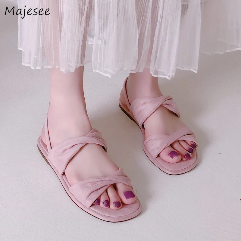 

Sandals Women Flock High Quality Flat with Korean New Kawaii Pink All-match Vacation Non-slip Womens Slip-on Female Shoes Girls