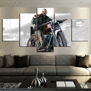 

5 Piece HD Cartoon Pictures Grand Theft Auto Game Poster Art Canvas Paintings for Wall Decor