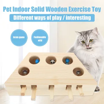 

Whack Mole Mouse Cat Exercise Toy Solid Wooden Puzzle Box with 3/5 Holes Pet Toys XHC88